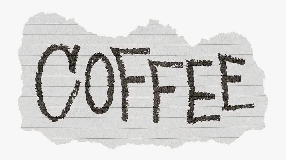 Coffee word sticker, ripped paper typography psd