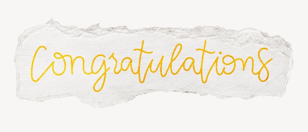 Congratulations word, ripped paper typography