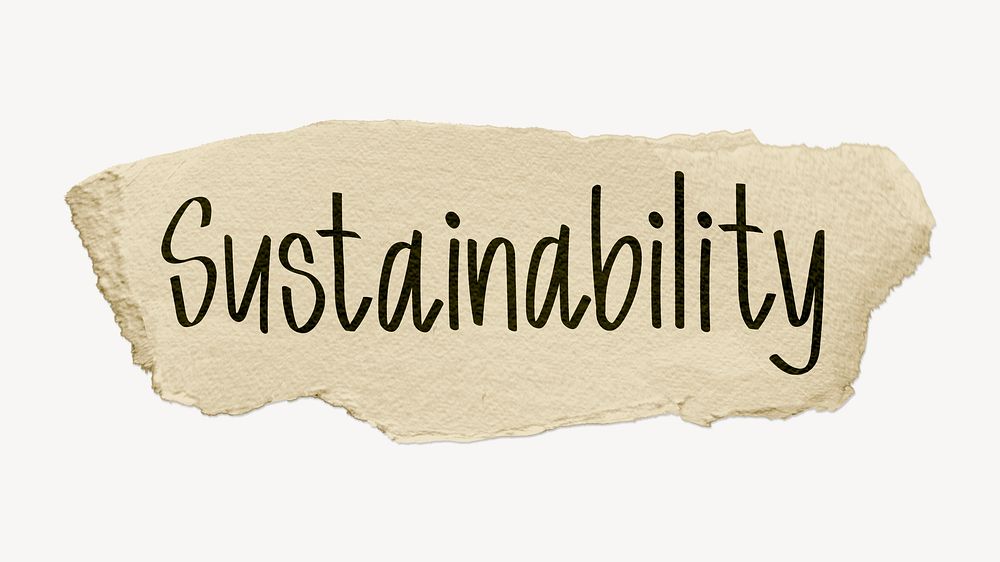 Sustainability word, ripped paper typography
