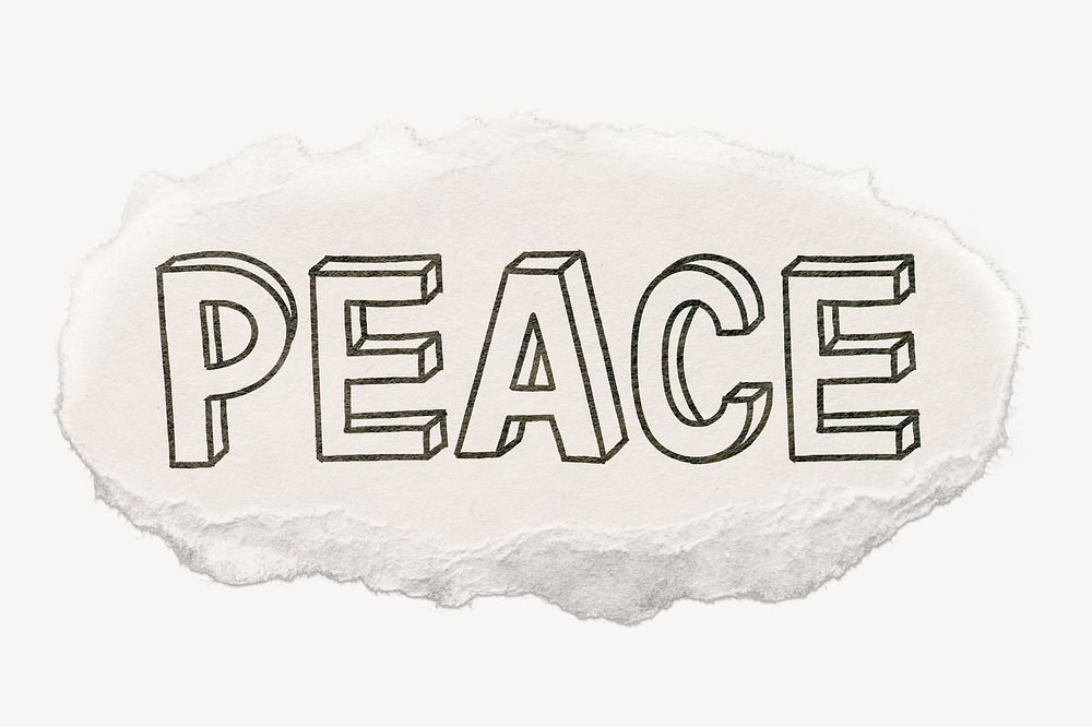 Peace word sticker, ripped paper typography psd
