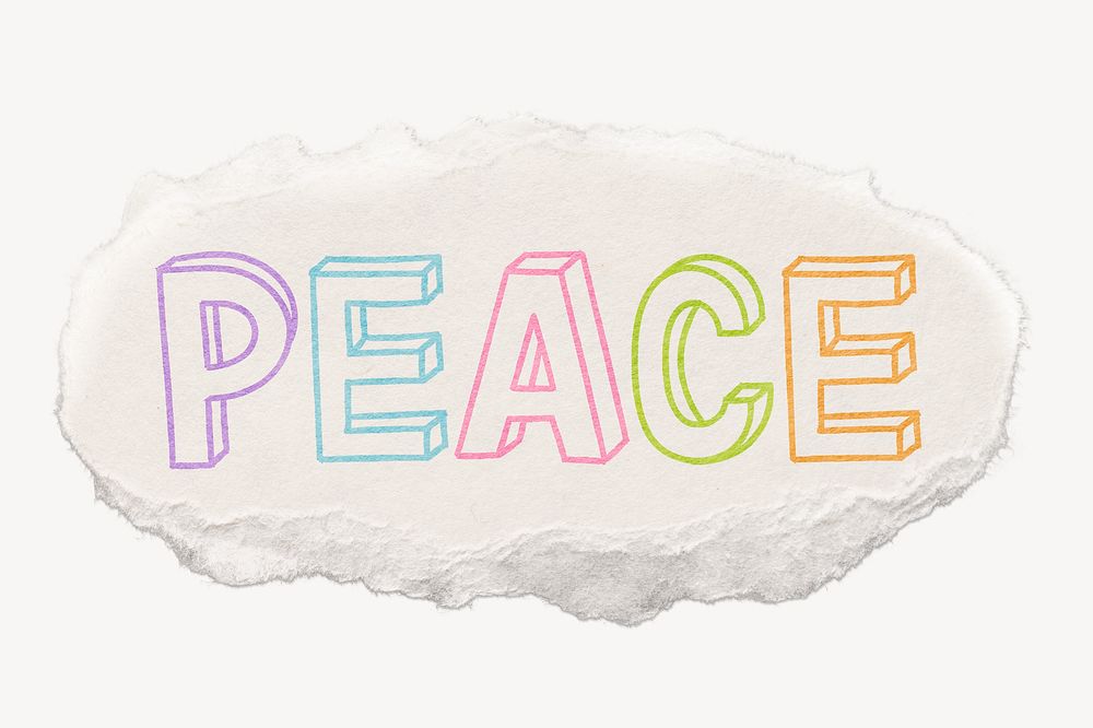 Peace word sticker, ripped paper typography psd