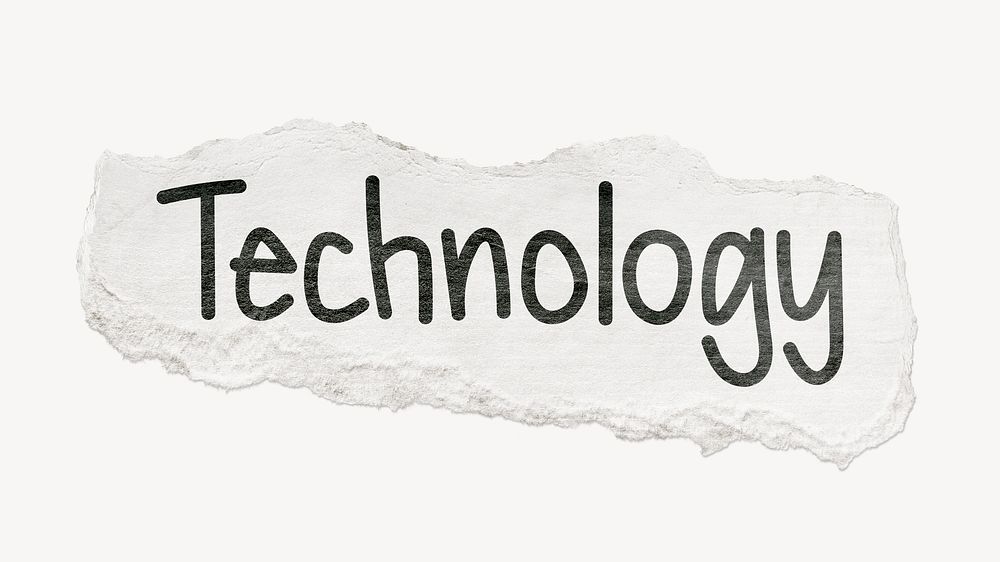 Technology word sticker, ripped paper typography psd