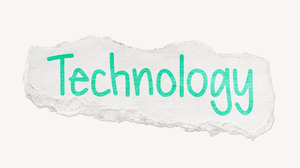 Technology word, ripped paper typography