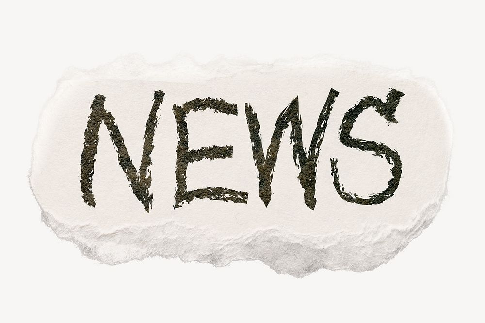 News word sticker, ripped paper typography psd