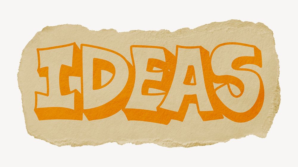 Ideas word sticker, ripped paper typography psd