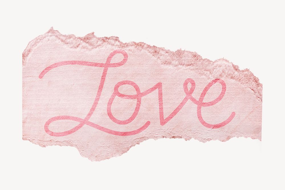 Love word, ripped paper typography