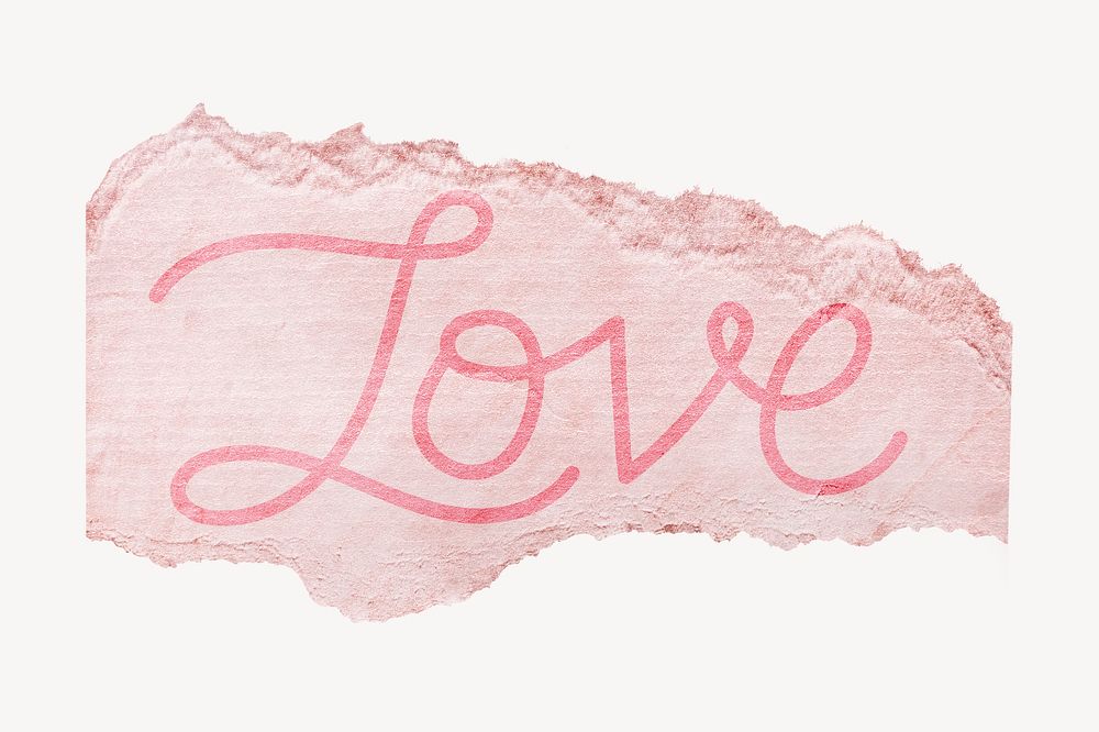 Love word sticker, ripped paper typography psd