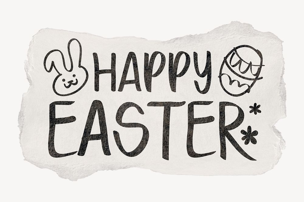 Happy Easter word sticker, ripped paper typography psd