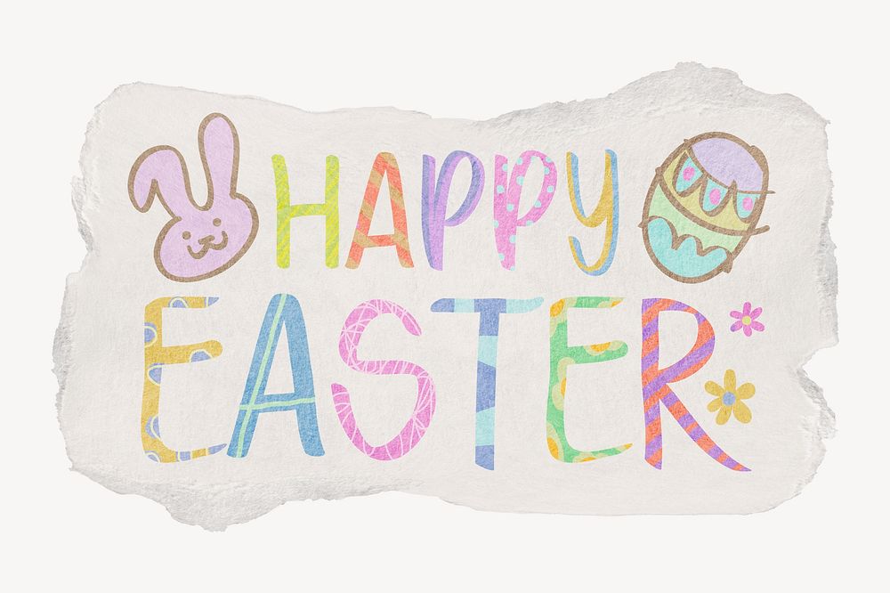 Happy Easter word, ripped paper typography