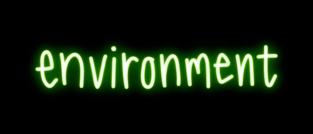 Environment neon word sticker, handwritten typography vector