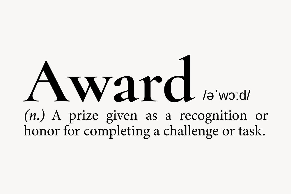 Award definition, dictionary word typography