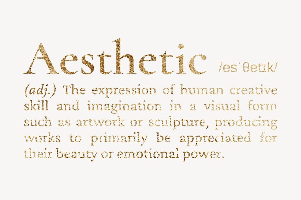 Aesthetic editable definition, dictionary word, gold font psd