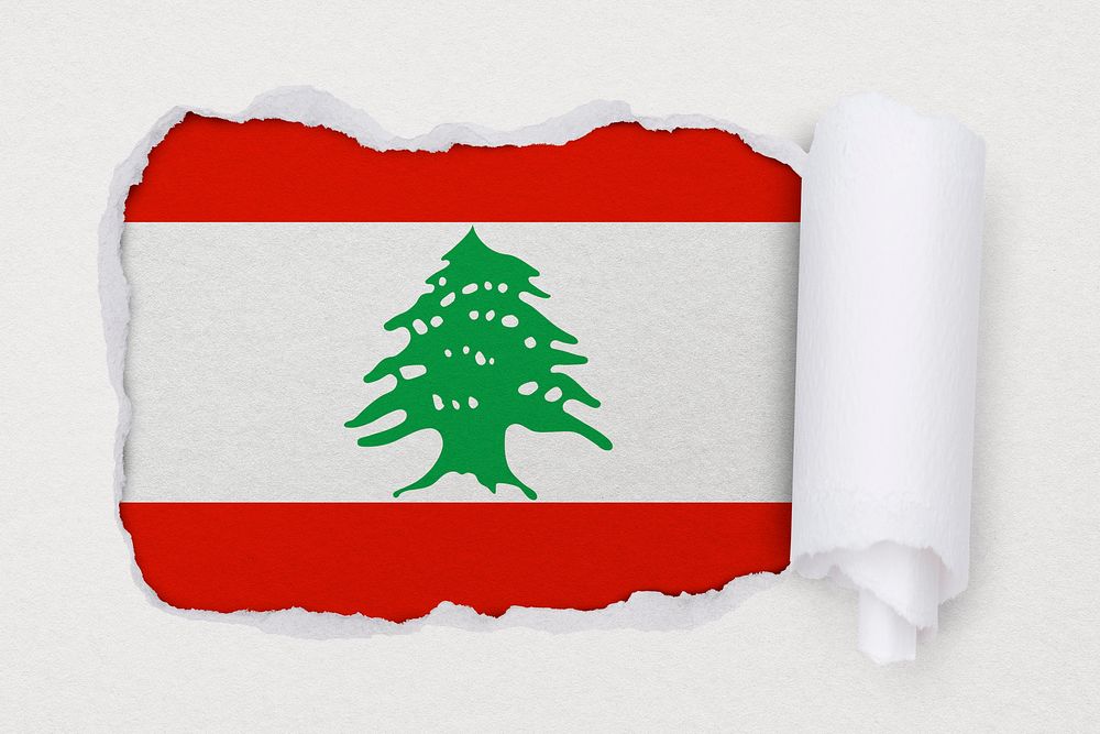 Flag of Lebanon, ripped paper design on off white background