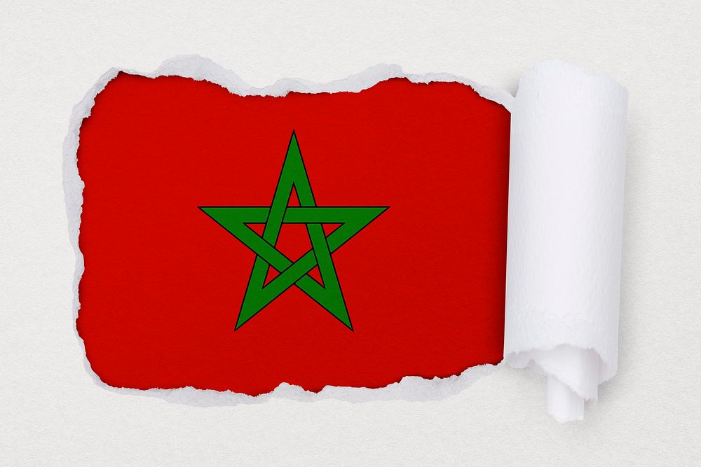 Flag of Morocco, ripped paper design on off white background