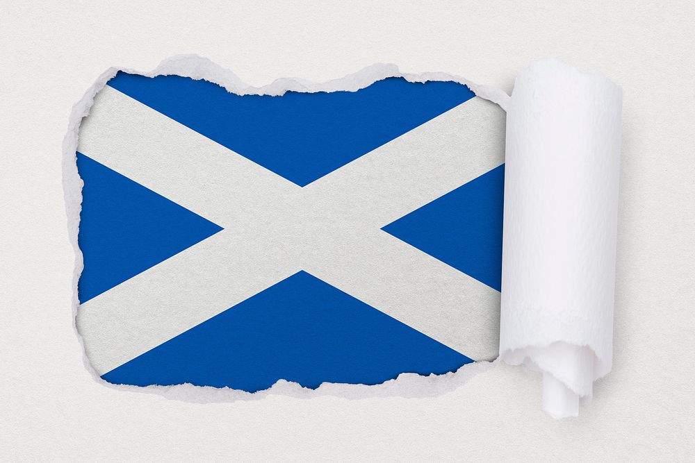 Flag of Scotland, ripped paper design on off white background
