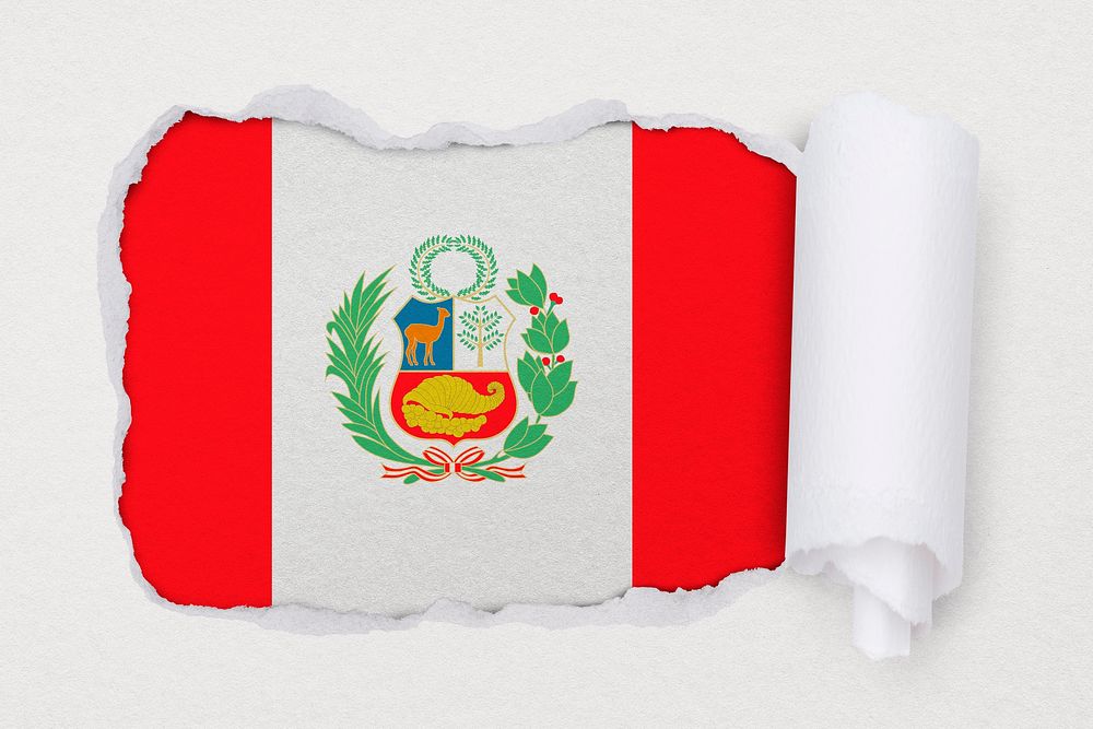 Flag of Peru, ripped paper design on off white background