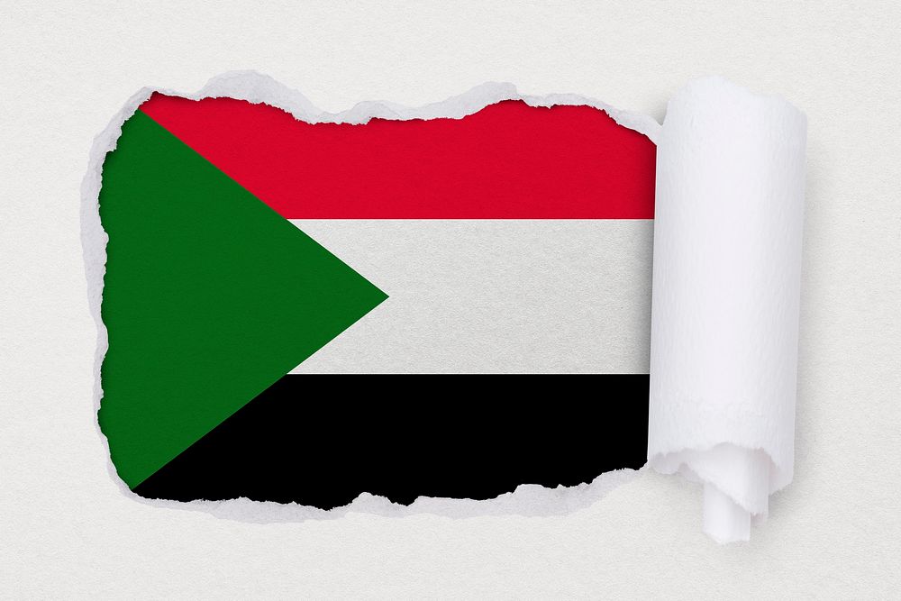 Flag of Sudan, ripped paper design on off white background