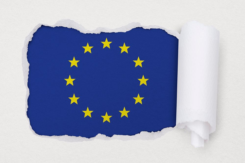 Flag of Europe, ripped paper design on off white background