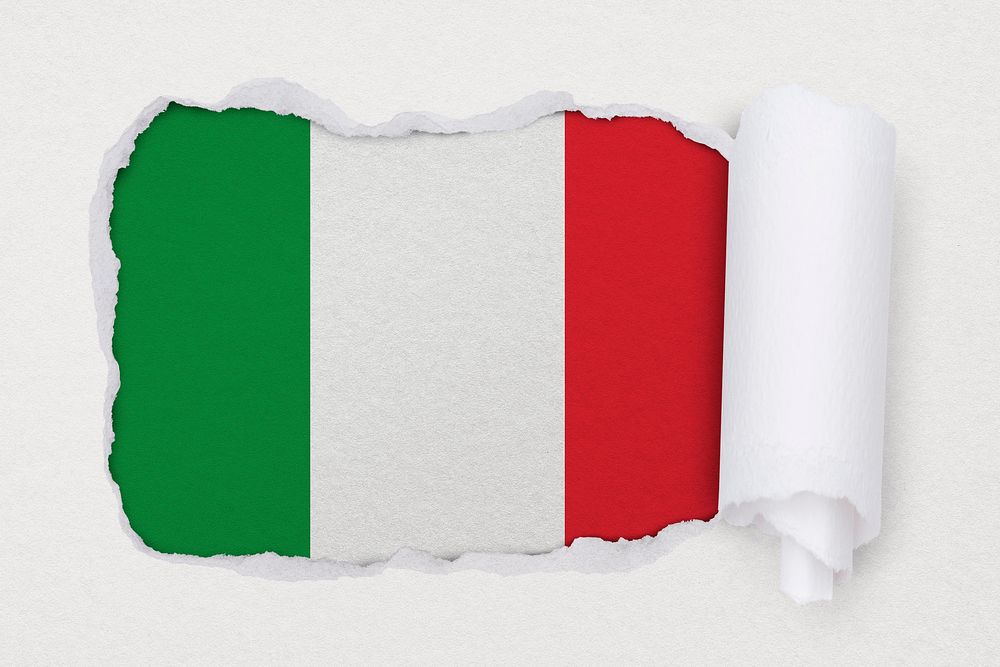 Italian flag, ripped paper design on off white background