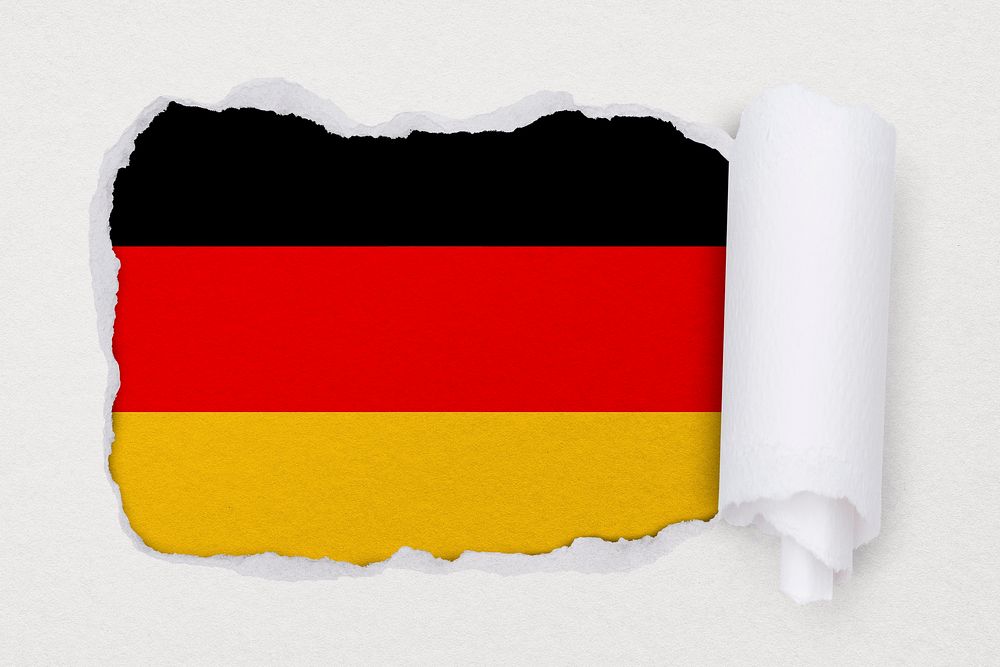 Flag of Germany, ripped paper design on off white background