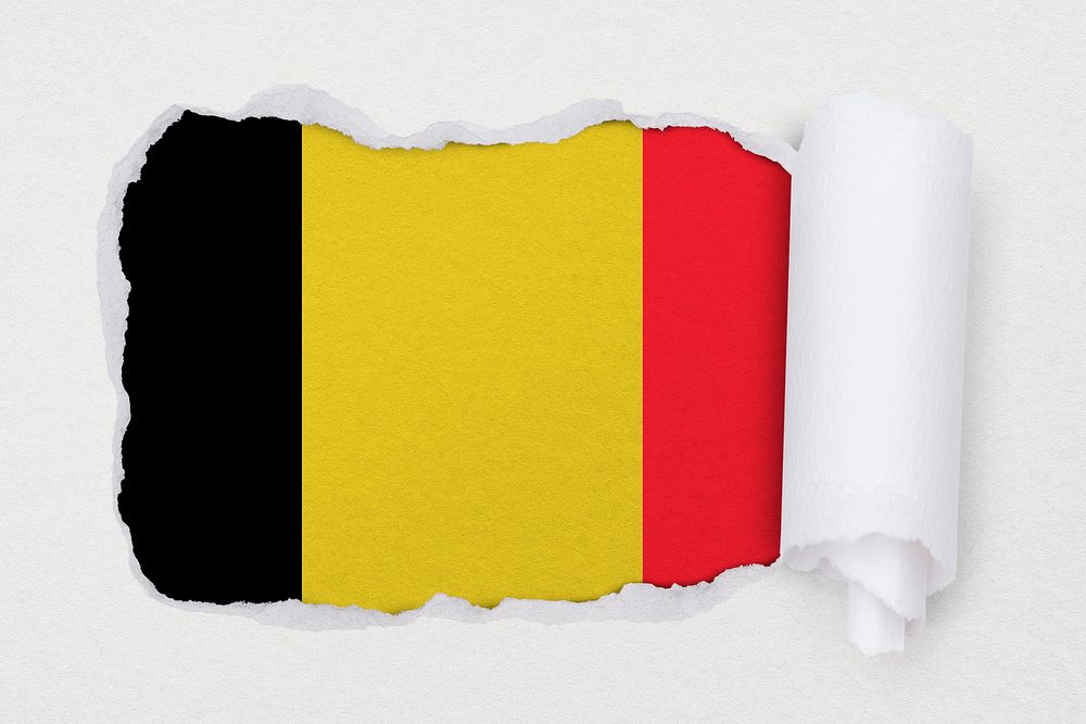 Flag of Belgium, ripped paper design on off white background