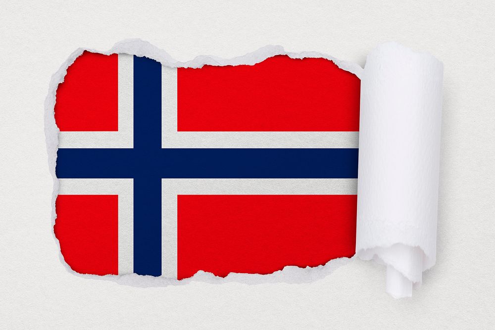 Flag of Norway, ripped paper design on off white background
