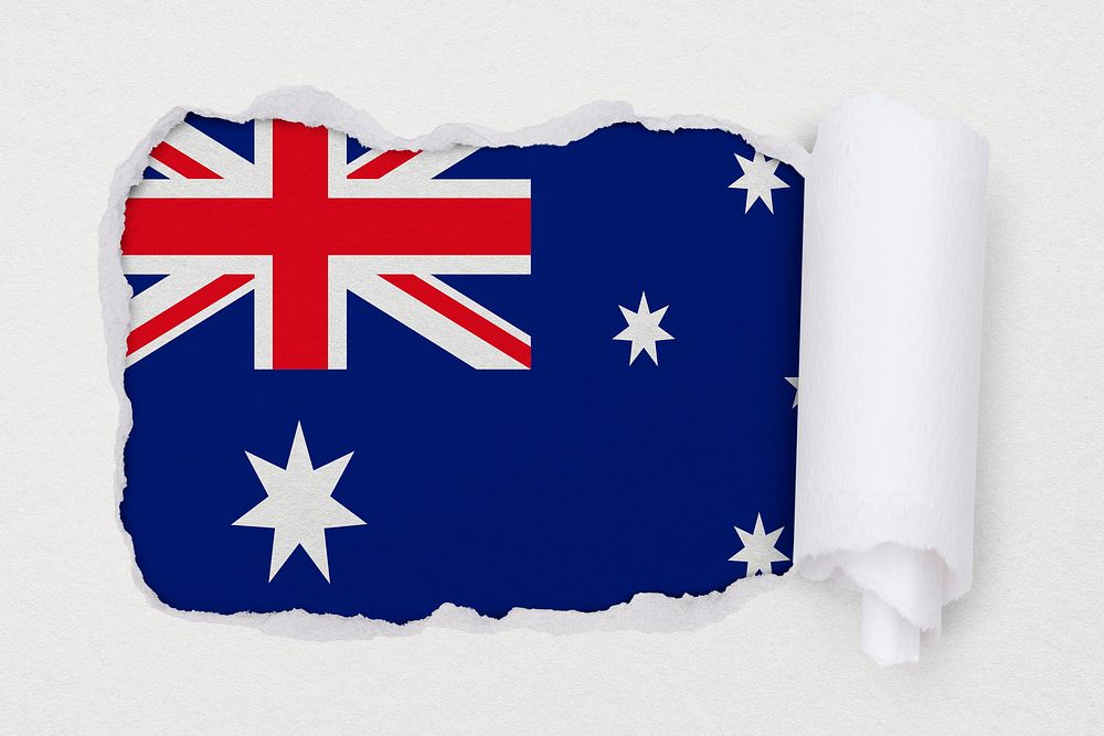 Flag of Australia, ripped paper design on off white background