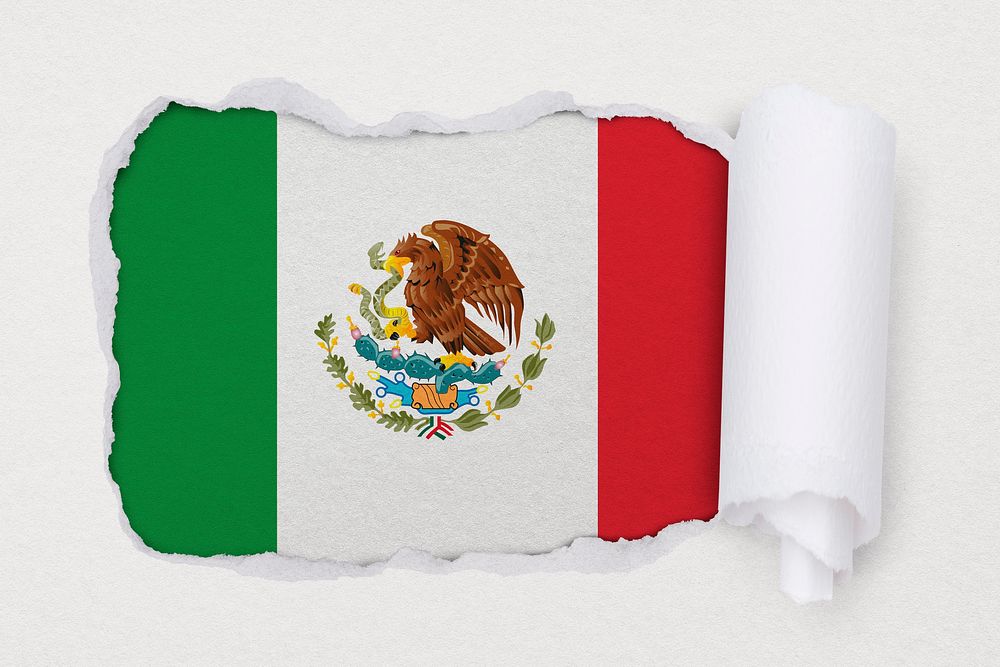 Flag of Mexico, ripped paper design on off white background