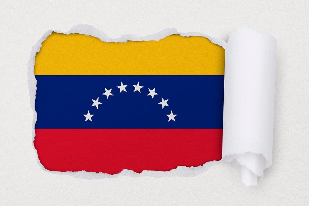Flag of Venezuela, ripped paper design on off white background