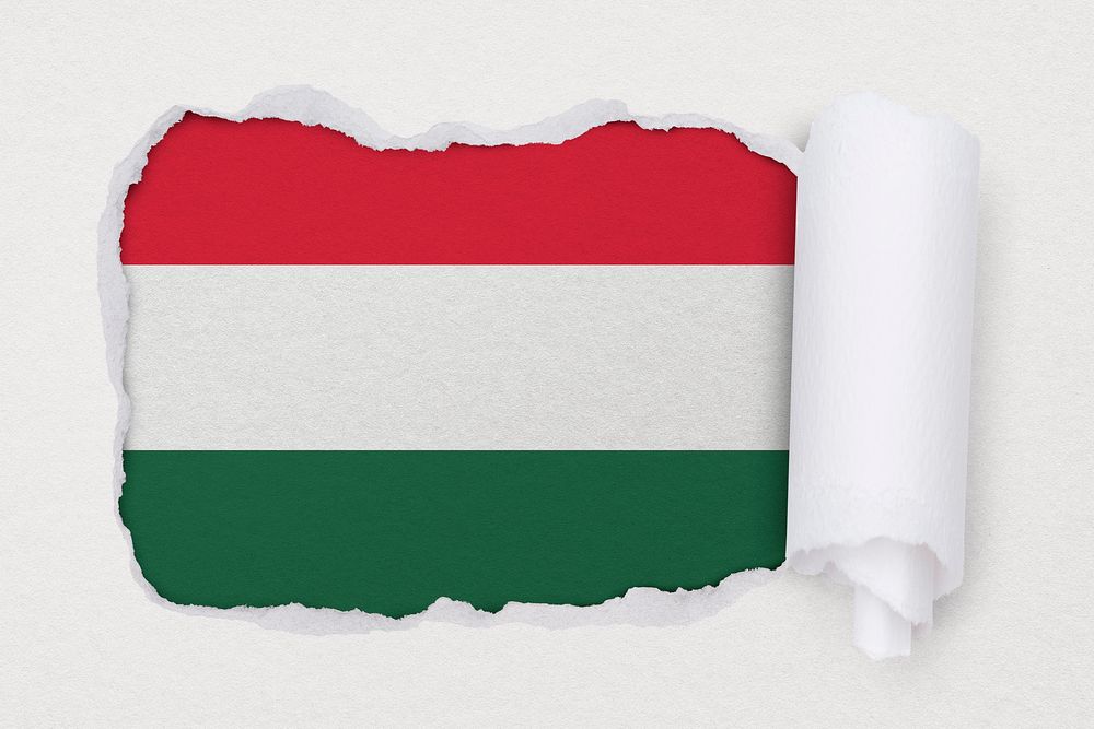 Flag of Hungary, ripped paper design on off white background