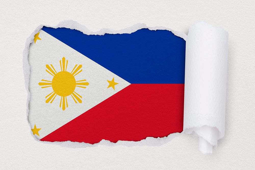 Flag of the Philippines, ripped paper design on off white background