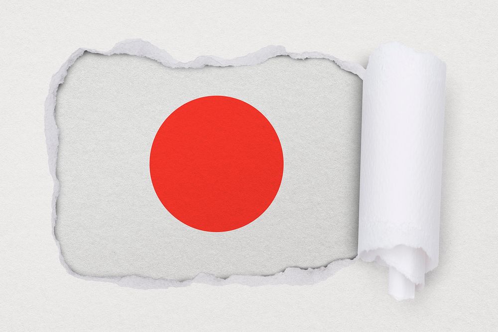 Flag of Japan, ripped paper design on off white background