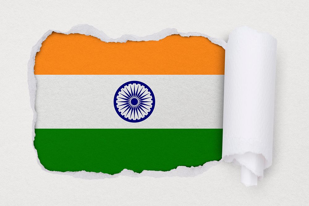 Flag of India, ripped paper design on off white background