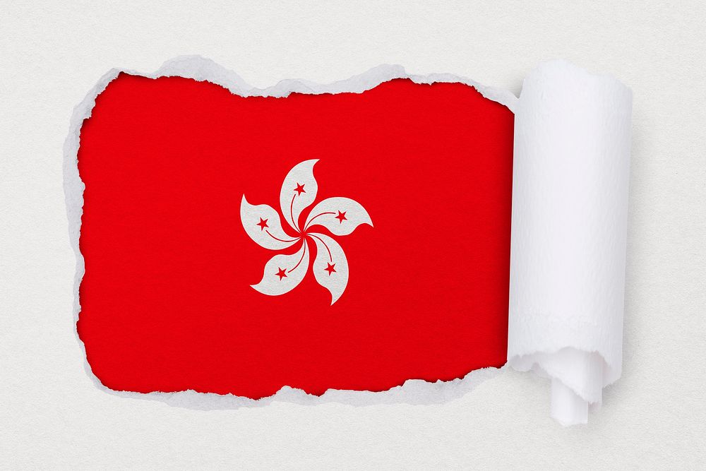 Flag of Hong Kong, ripped paper design on off white background