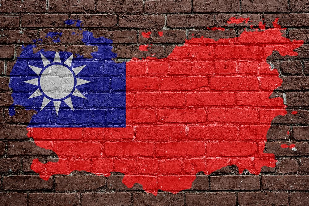 Taiwanese flag, brown brick wall texture design