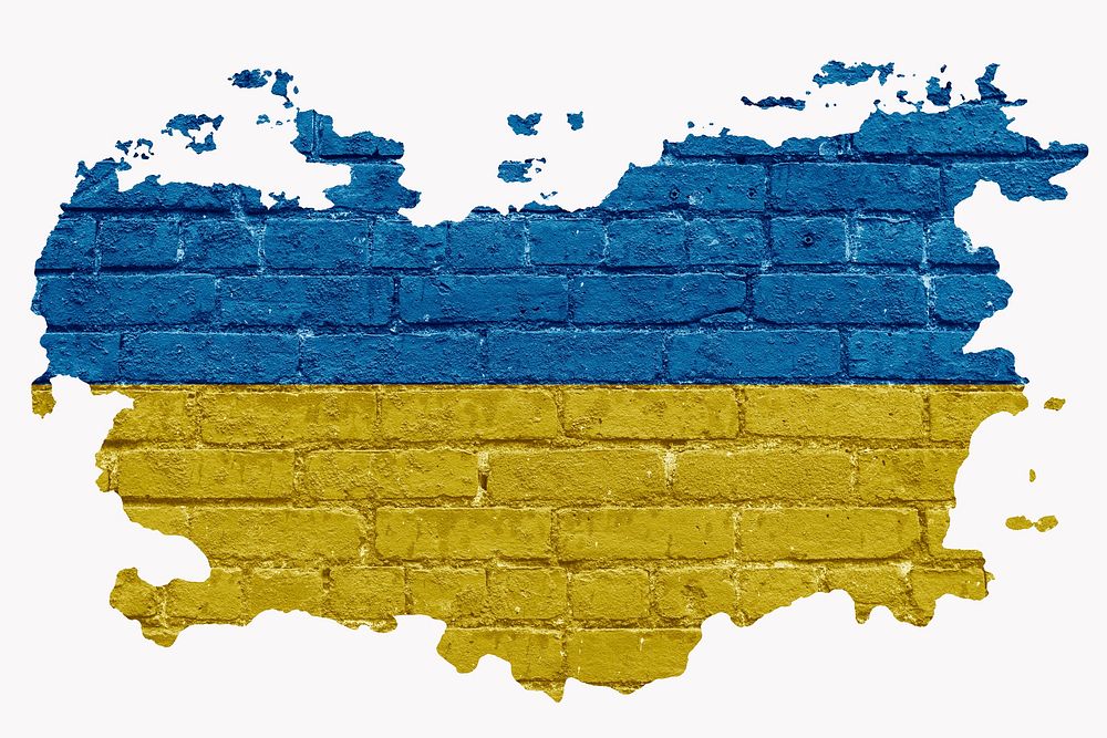 Ukrainian flag, brick wall texture, off white design