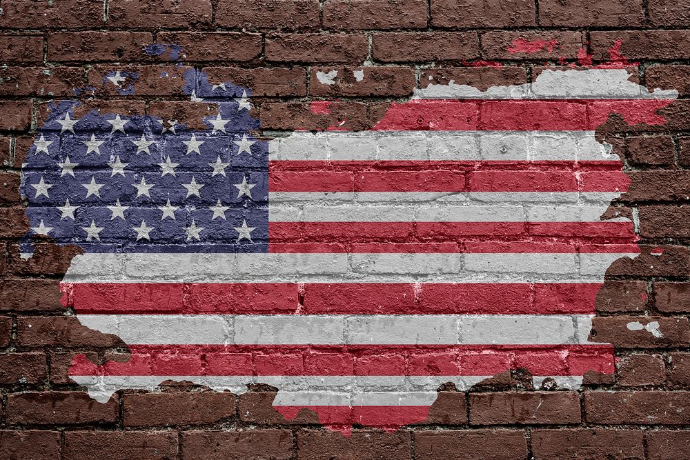 USA flag, brown brick wall | Free Photo - rawpixel