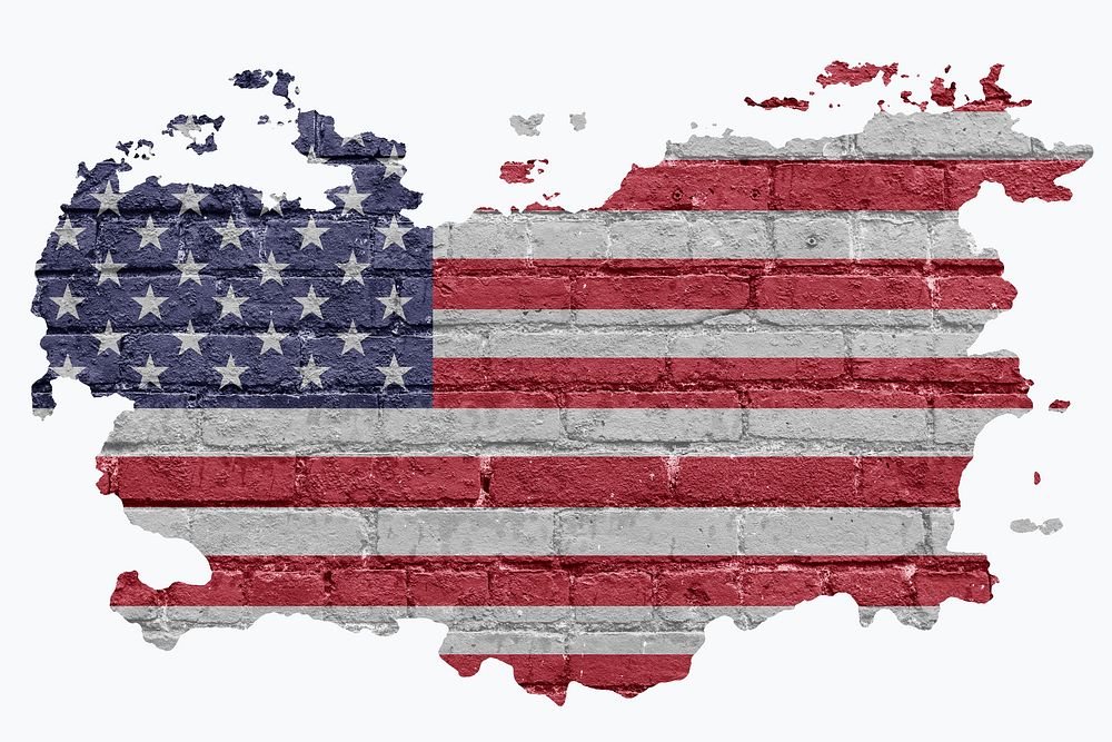 USA flag, brick wall texture, off white design