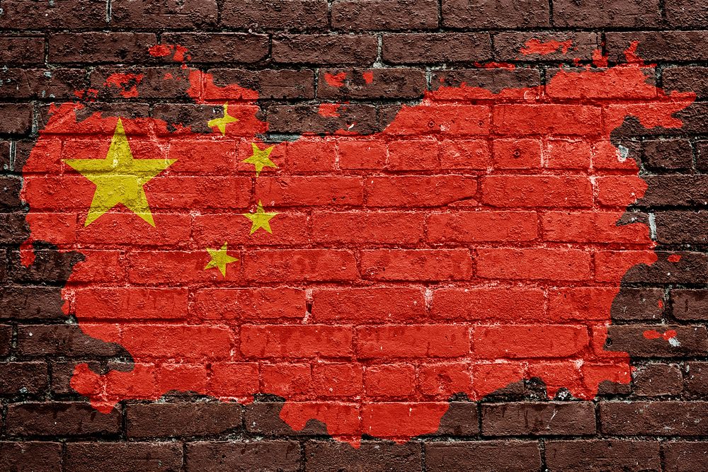 China's flag, brown brick wall texture design