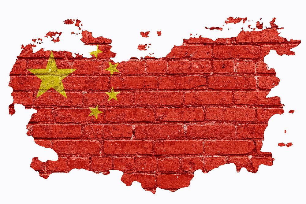 China's flag, brick wall texture, off white design