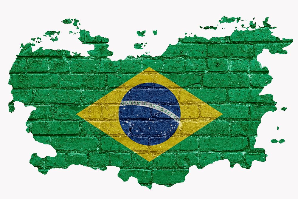 Brazil's flag, brick wall texture, off white design