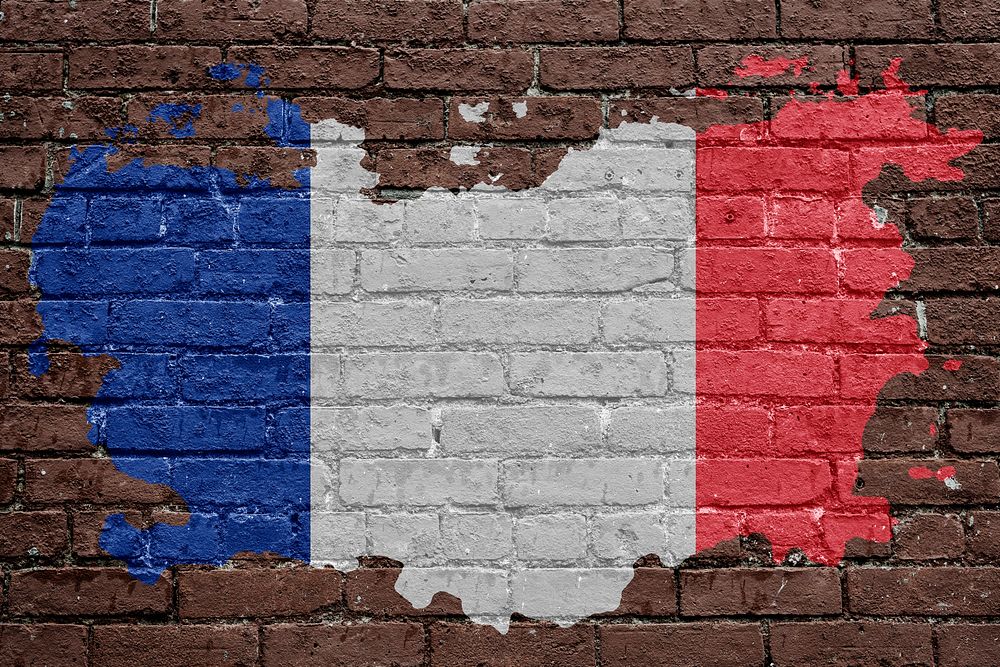 France's flag, brown brick wall texture design