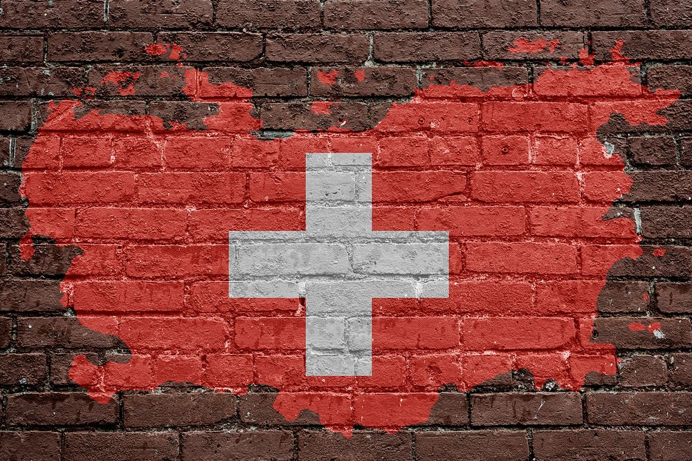 Switzerland's flag, brown brick wall texture design