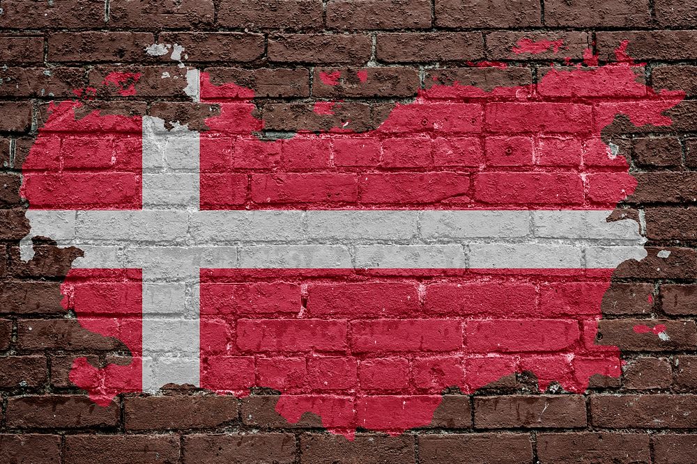 Denmark's flag, brown brick wall texture design