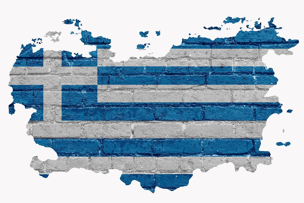 Greece's flag, brick wall texture, off white design