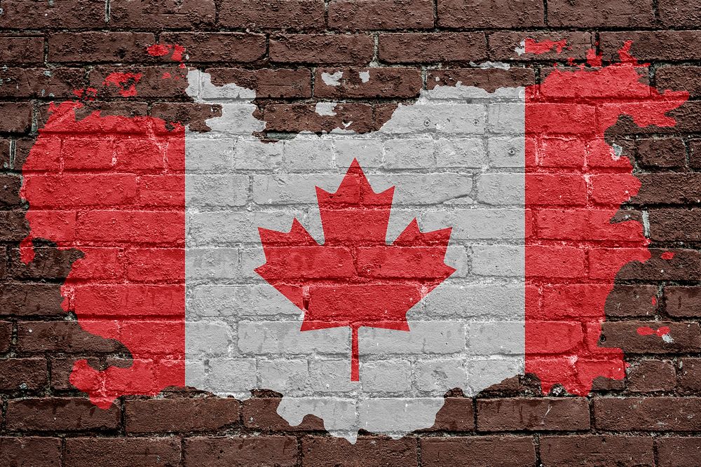 Canada's flag, brown brick wall texture design