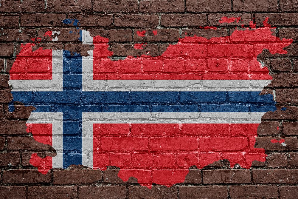 Norway's flag, brown brick wall texture design