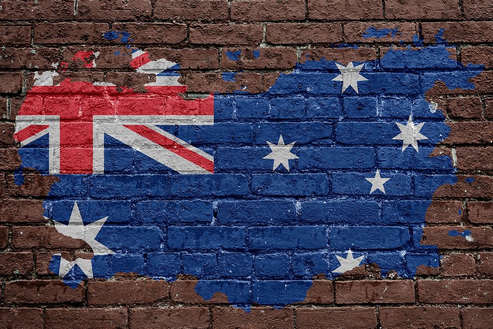 Australia's flag, brown brick wall texture design