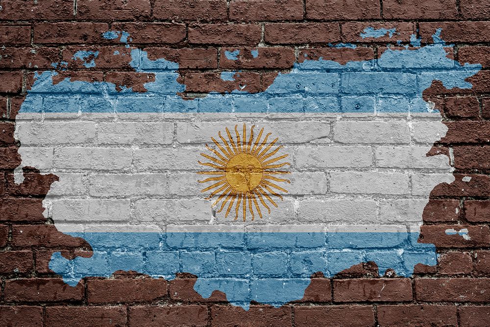 Argentina's flag, brown brick wall texture design