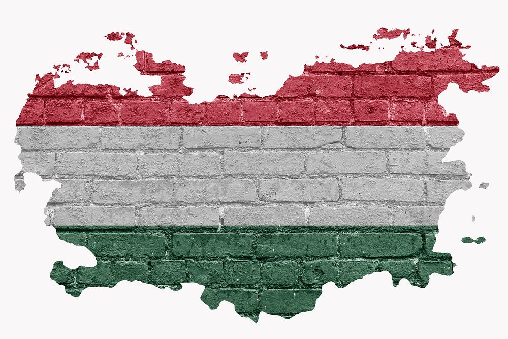 Hungary's flag, brick wall texture, off white design